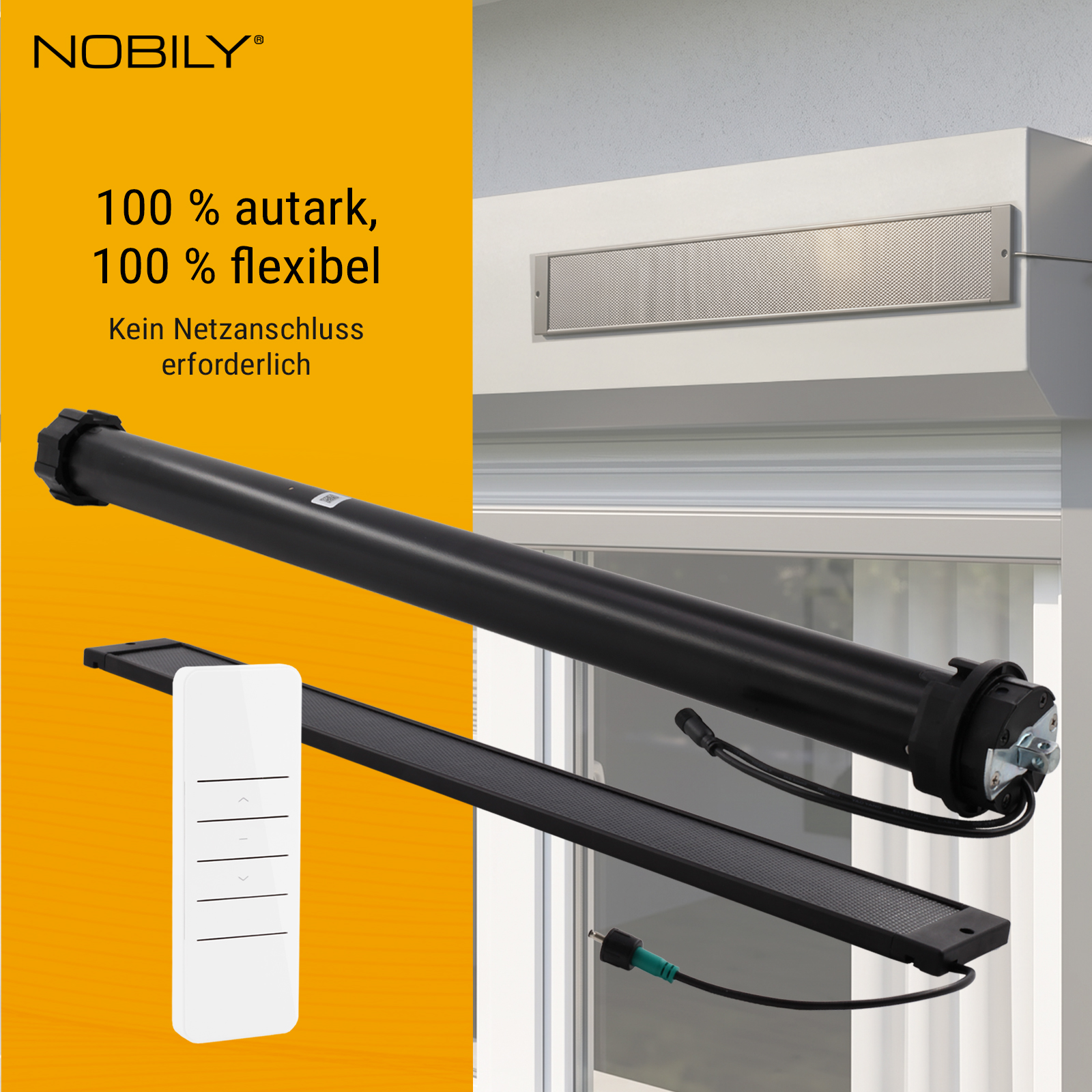 NOBILY Solarpaket Maxi Rollladenmotor u. Solarpanel Zugkraft 20Nm / 50kg SW60 12V inkl. bidirektionalem 1-Kanal-Handsender