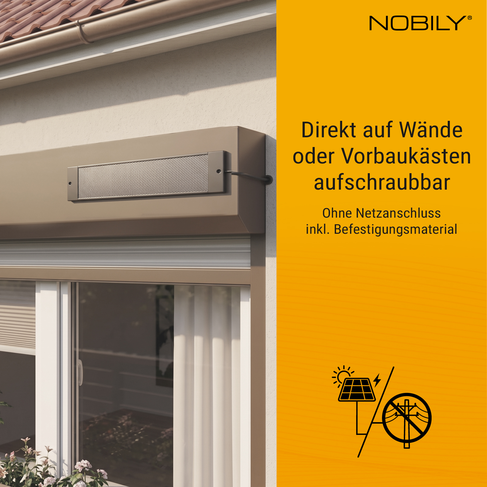 NOBILY Solarpaket Maxi Rollladenmotor u. Solarpanel Zugkraft 20Nm / 50kg SW60 12V inkl. bidirektionalem 1-Kanal-Handsender
