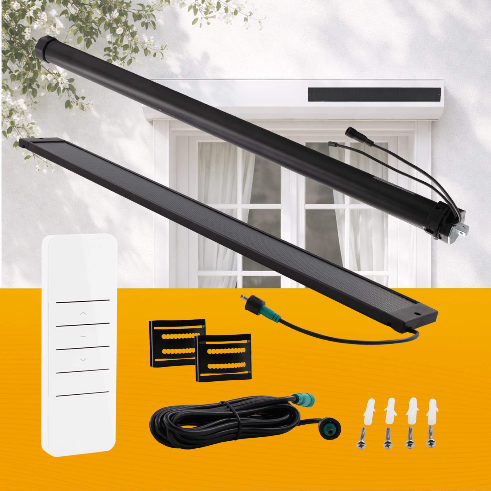 Profi-Line Solarpaket Mini Rollladenmotor u. Solarpanel Zugkraft 13Nm / 36kg SW40 12V inkl. bidirektionalem 1-Kanal-Handsender