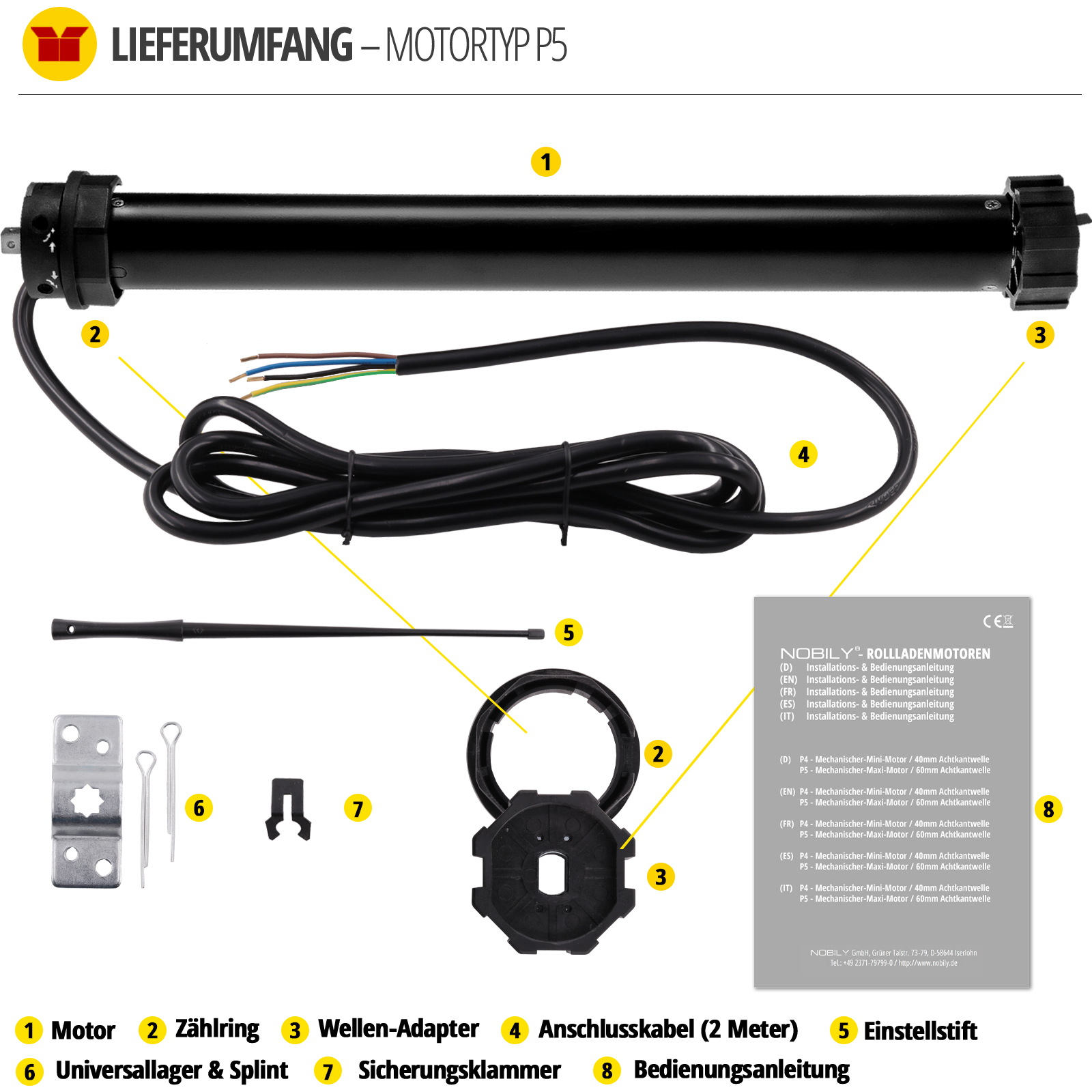 NOBILY Rollladenmotor P5 20 Zugkraft 20Nm / 50kg SW60