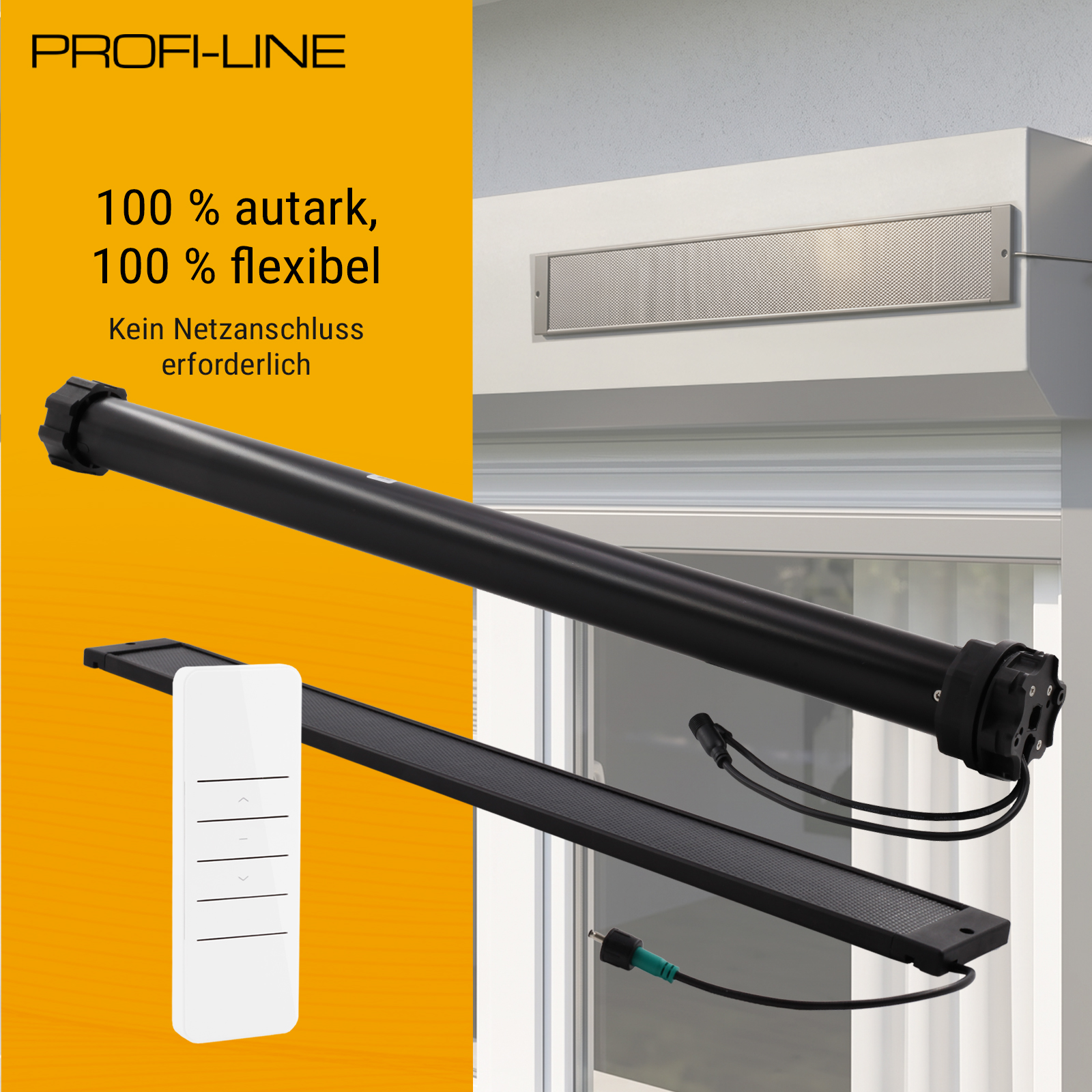 Profi-Line Solarpaket Maxi Rollladenmotor u. Solarpanel Zugkraft 20Nm / 50kg SW60 12V inkl. bidirektionalem 1-Kanal-Handsender