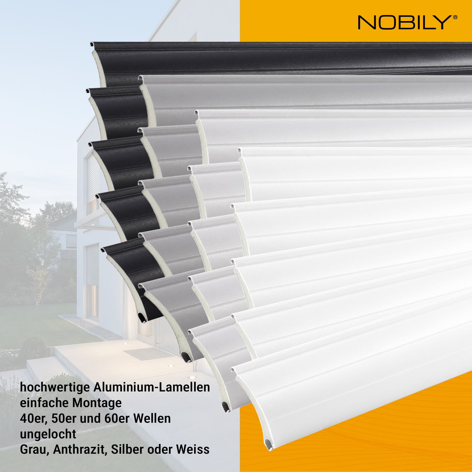 10x Rolladen Lamellen aus Aluminium ohne Lichtschlitze Silber, 52mm Deckbreite, 1150mm Länge