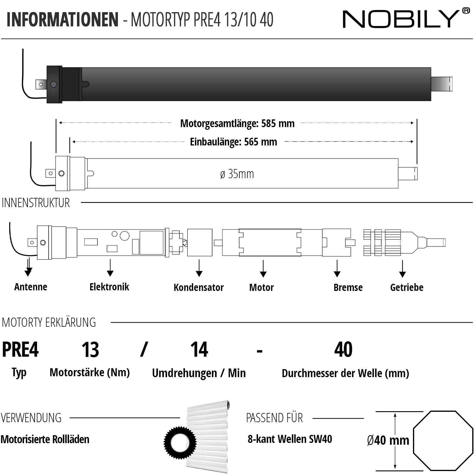 NOBILY Rollladenmotor PR4 40mm  Funk Elektronisch Verwendung NOBILY Rollladenmotor PR4 40mm  Funk Elektronisch Verwendung