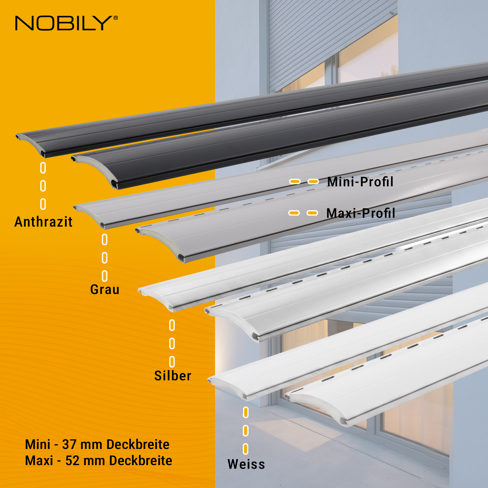 1x Rolladen Lamelle aus Aluminium in Grau, 52mm Deckbreite, 980mm Länge