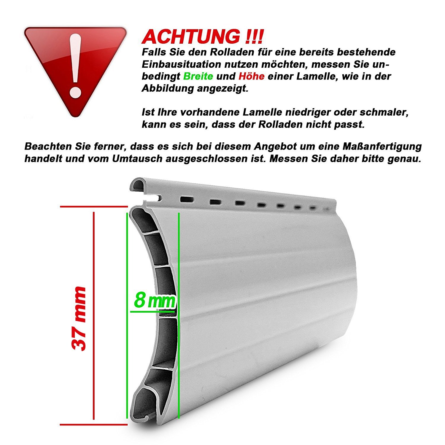 Mini Rolladenpanzer PVC 25,74 EUR//qm Ma/ßanfertigung Wunschma/ß 75cm-160cm Breite x 230cm H/öhe